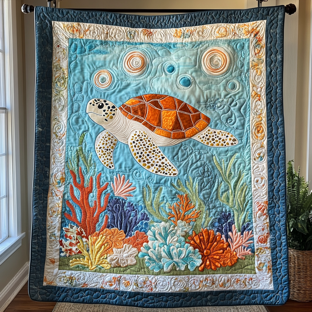 Turtle Haven Quilted Blanket Cute Colorful Blanket Sea Turtle Gifts For Her Turtle Haven Quilted Blanket Cute Colorful Blanket Sea Turtle Gifts For Her