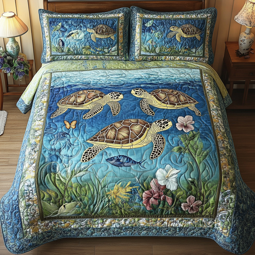 Turtle Paradise Quilted Bedding Set Duvet Cover Bedspread Turtle Gifts For Adults Turtle Paradise Quilted Bedding Set Duvet Cover Bedspread Turtle Gifts For Adults