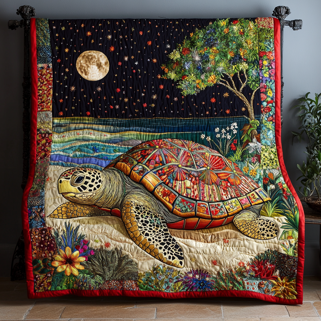 Turtle Path Quilted Blanket Cute Colorful Blanket Sea Turtle Gifts For Adults