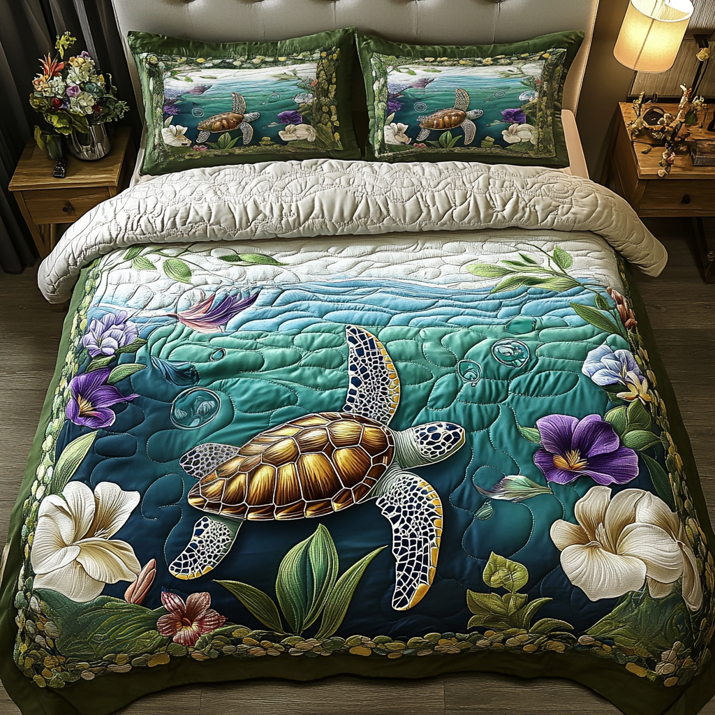 Turtle Quest Quilted Bedding Set Duvet Cover Bedspread Turtle Gifts For Turtle Lovers
