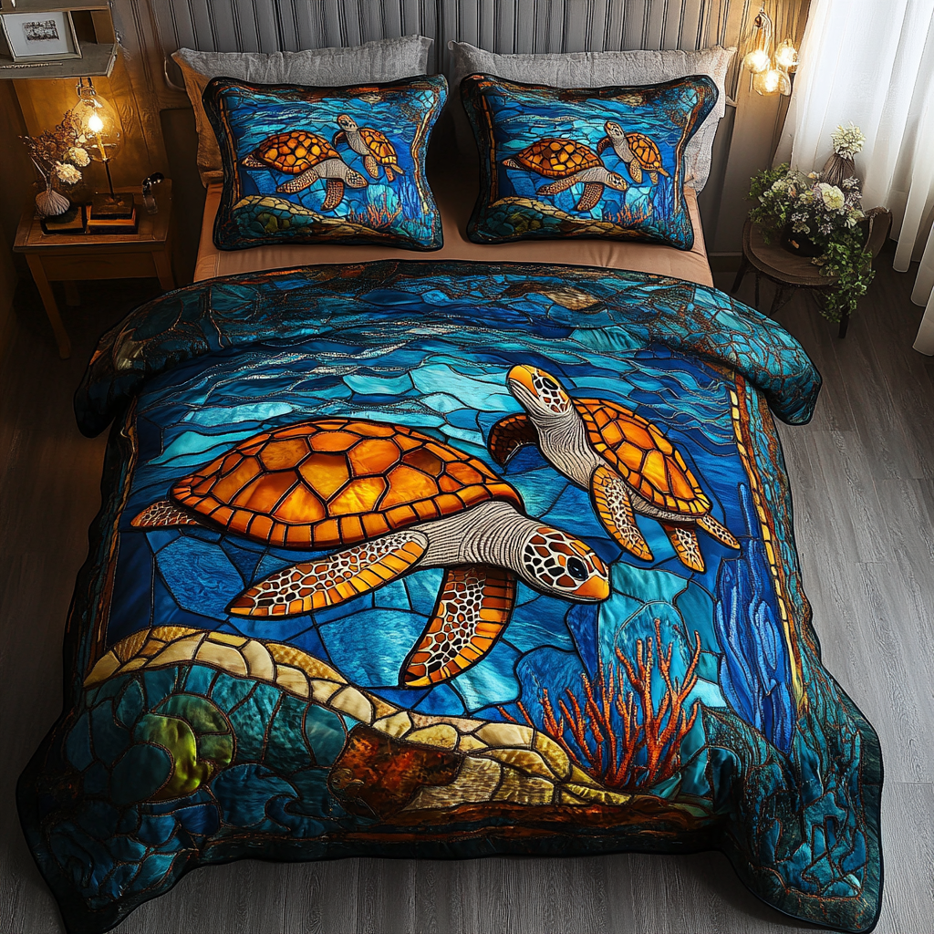 Turtle Tracks Quilted Bedding Set Duvet Cover Bedspread Turtle Gift Ideas Turtle Tracks Quilted Bedding Set Duvet Cover Bedspread Turtle Gift Ideas