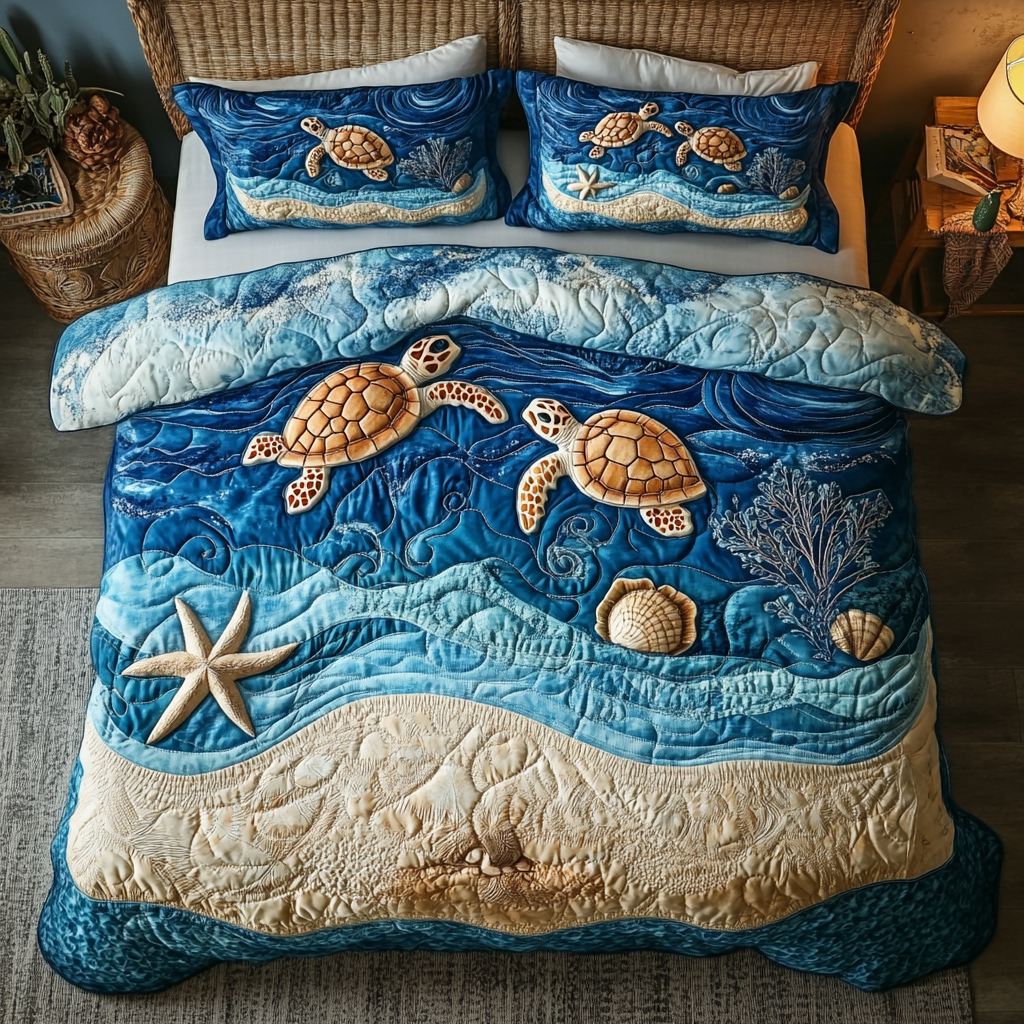 Turtle Trek Quilted Bedding Set Duvet Cover Bed Sheet Set Turtle Gifts For Mom