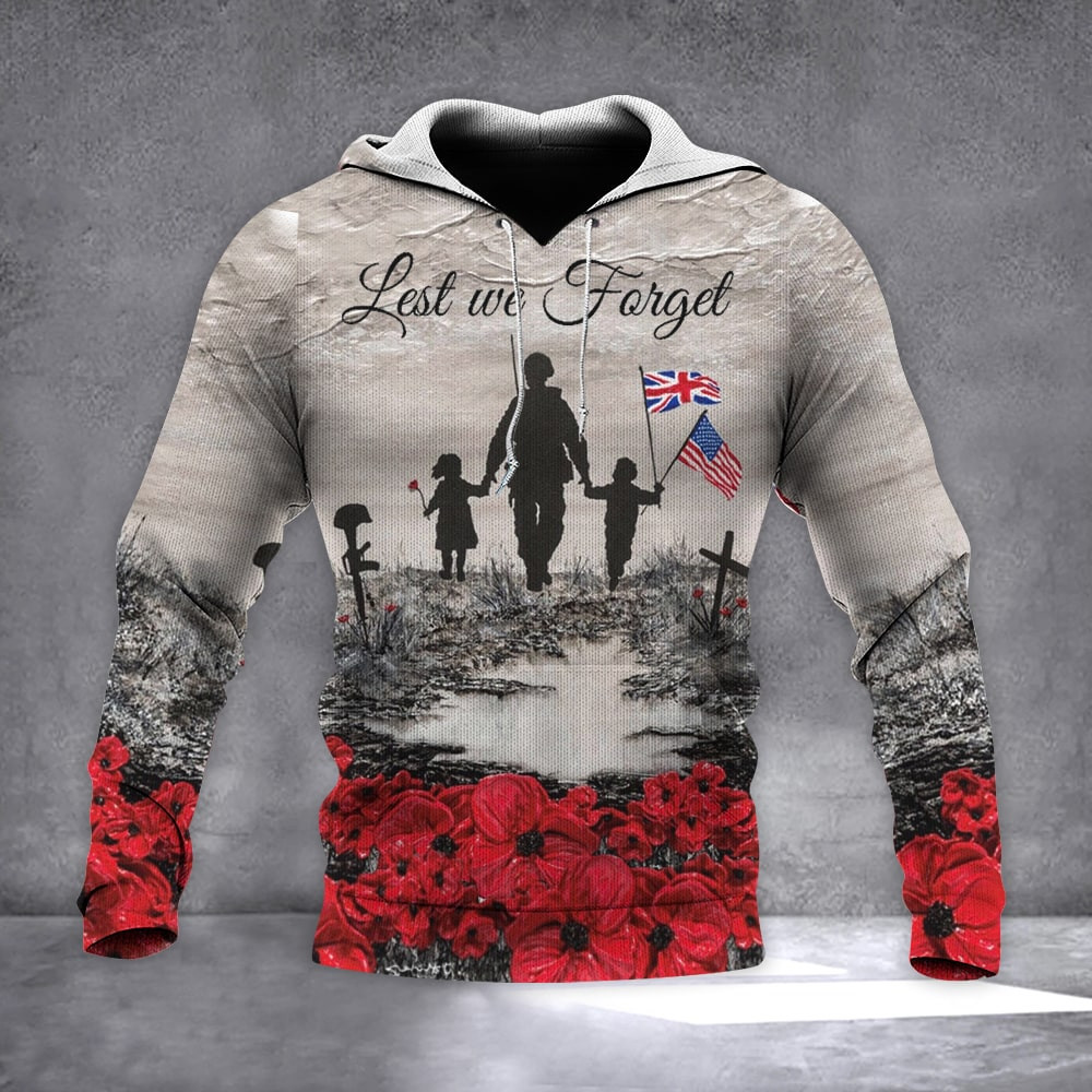 UK And US Lest We Forget Poppy Hoodie Veterans Remembrance Patriotic Hoodie UK And US Lest We Forget Poppy Hoodie Veterans Remembrance Patriotic Hoodie