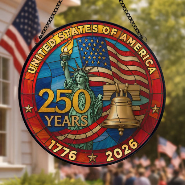United States Of America 250 Year 1776 2026 Glass Suncatcher Patriotic Window Hanging United States Of America 250 Year 1776 2026 Glass Suncatcher Patriotic Window Hanging