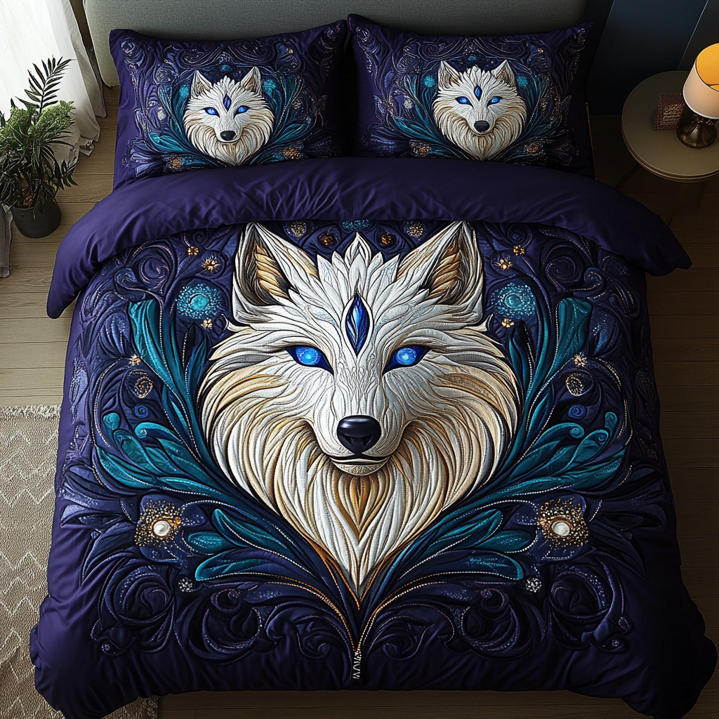 Untamed Wolf Quilted Bedding Set Duvet Cover Merch Gift For Wolf Lover