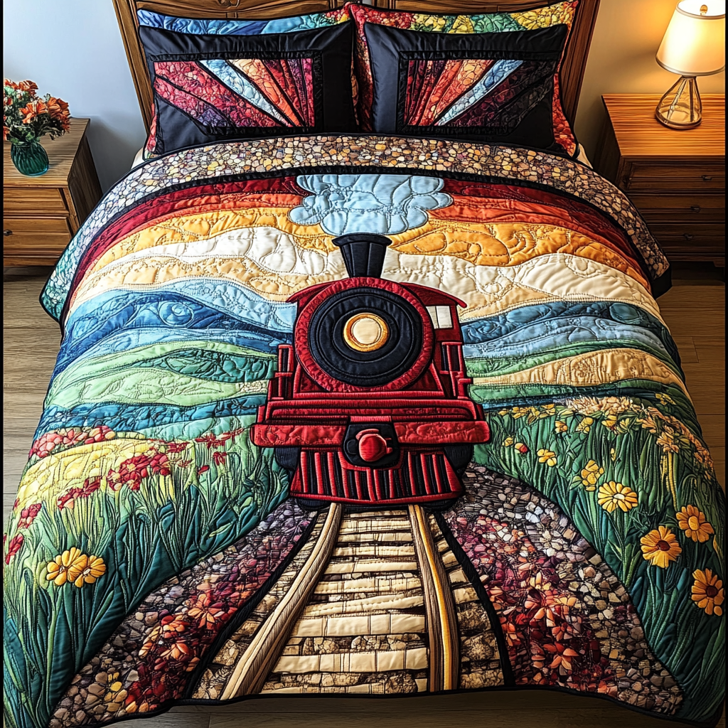 Urban Train Quilted Bedding Set Duvet Cover Merch Train Gifts For Men
