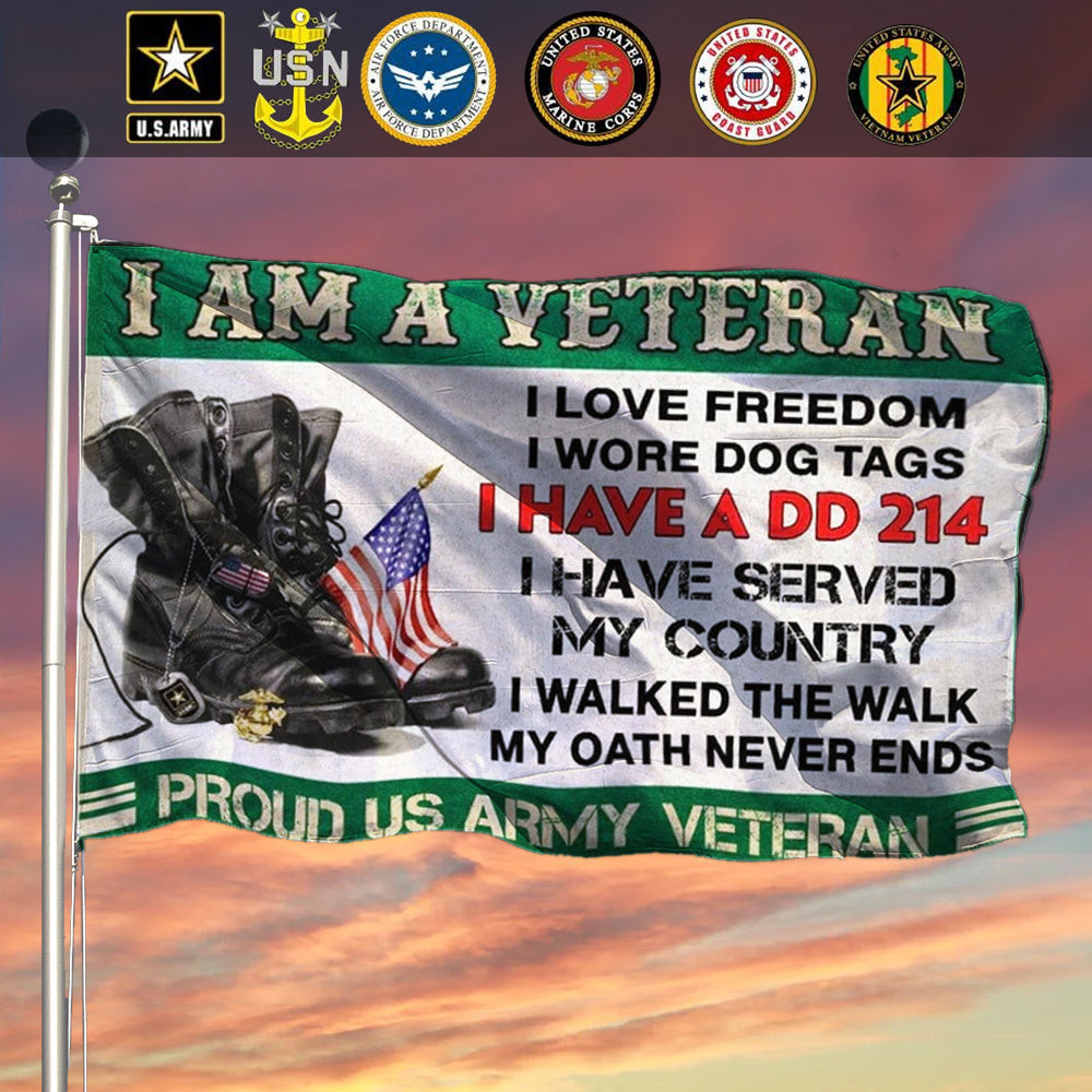 US Army Veteran Flag I Love Freedom I Have A DD 214 Army Veteran Patriotic Decor US Army Veteran Flag I Love Freedom I Have A DD 214 Army Veteran Patriotic Decor