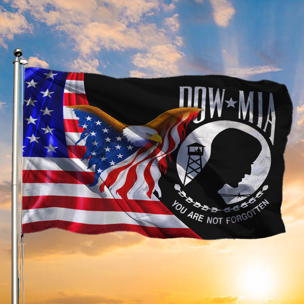 US Eagle POW MIA Flag With American Flag You Are Not Forgotten Patriotic Outdoor Decor US Eagle POW MIA Flag With American Flag You Are Not Forgotten Patriotic Outdoor Decor