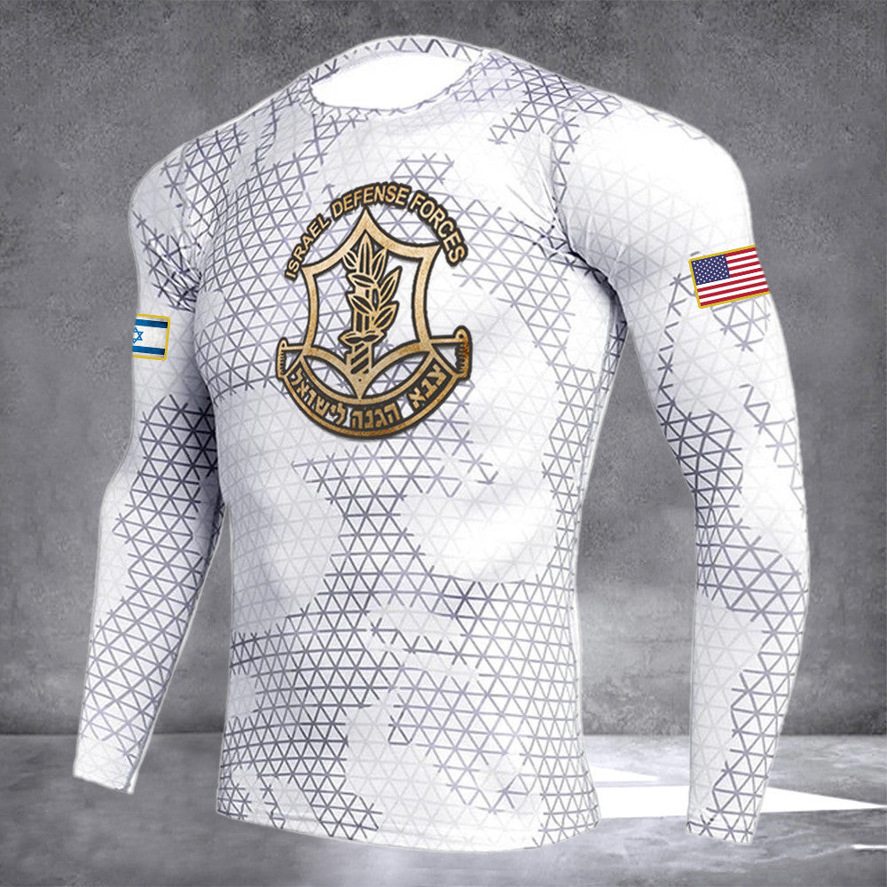 USA I Stand With Israel Camo Rash Guard Israel Defense Forces Clothing IDF Sportswear USA I Stand With Israel Camo Rash Guard Israel Defense Forces Clothing IDF Sportswear