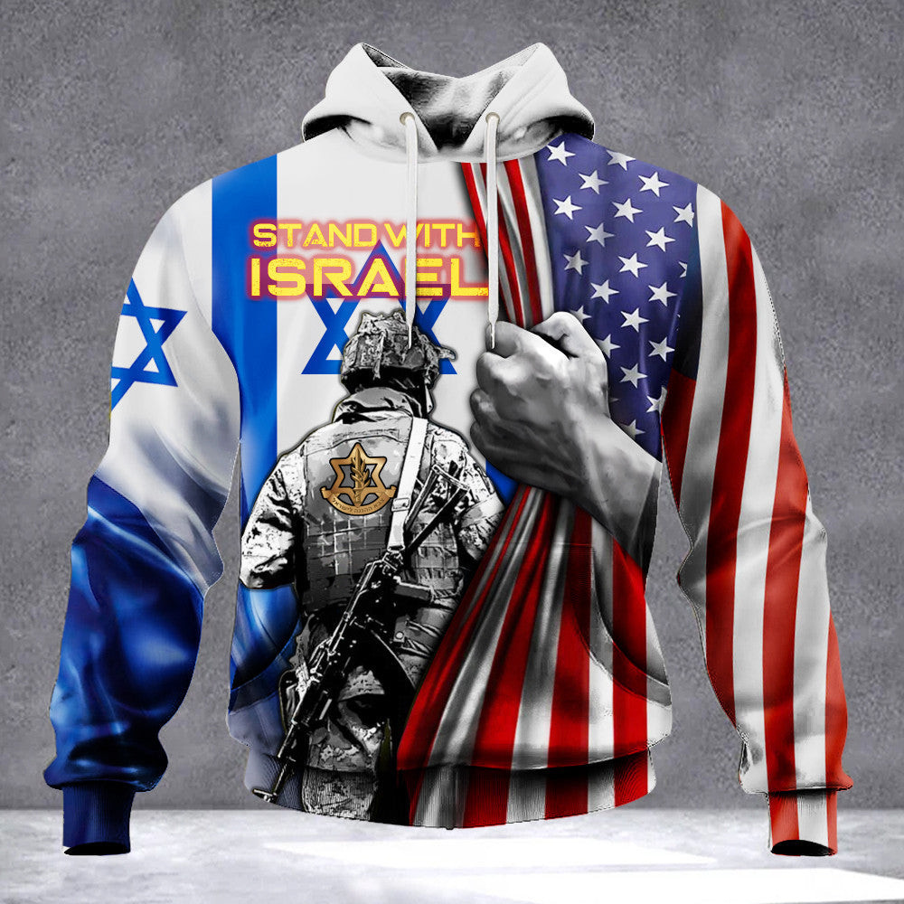 USA I Stand With Israel Hoodie American And Israeli Together Flag Hoodie IDF Clothing USA I Stand With Israel Hoodie American And Israeli Together Flag Hoodie IDF Clothing
