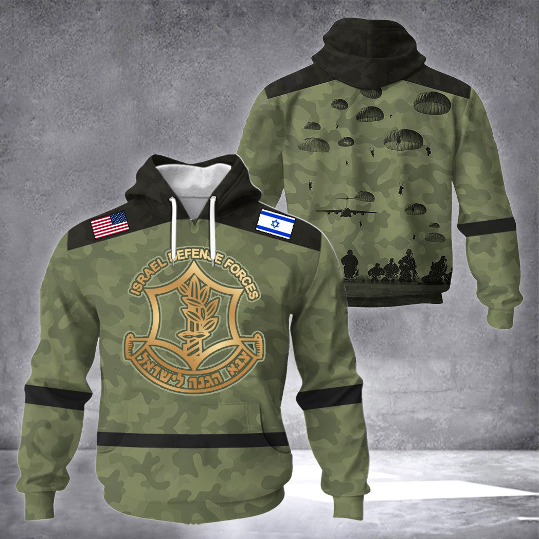 USA I Stand With Israel Hoodie IDF Camo Hoodie Israel Defense Forces Apparel Israeli Army Merch