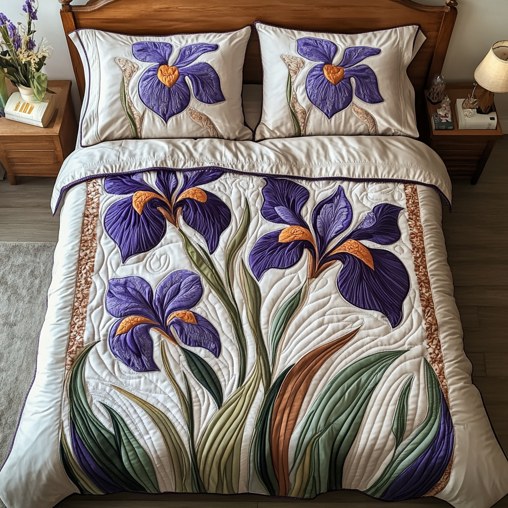 Velvet Iris Quilted Bedding Set Duvet Cover Bedspread Gifts For The Flower Lover Velvet Iris Quilted Bedding Set Duvet Cover Bedspread Gifts For The Flower Lover