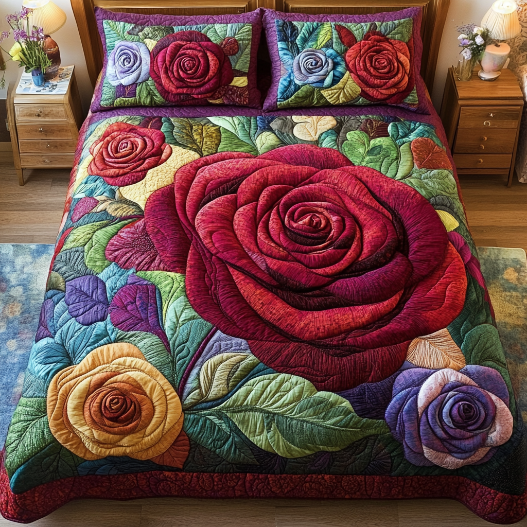 Velvet Rose Quilted Bedding Set Duvet Cover Bed Sheet Set Christmas Floral Gifts Velvet Rose Quilted Bedding Set Duvet Cover Bed Sheet Set Christmas Floral Gifts