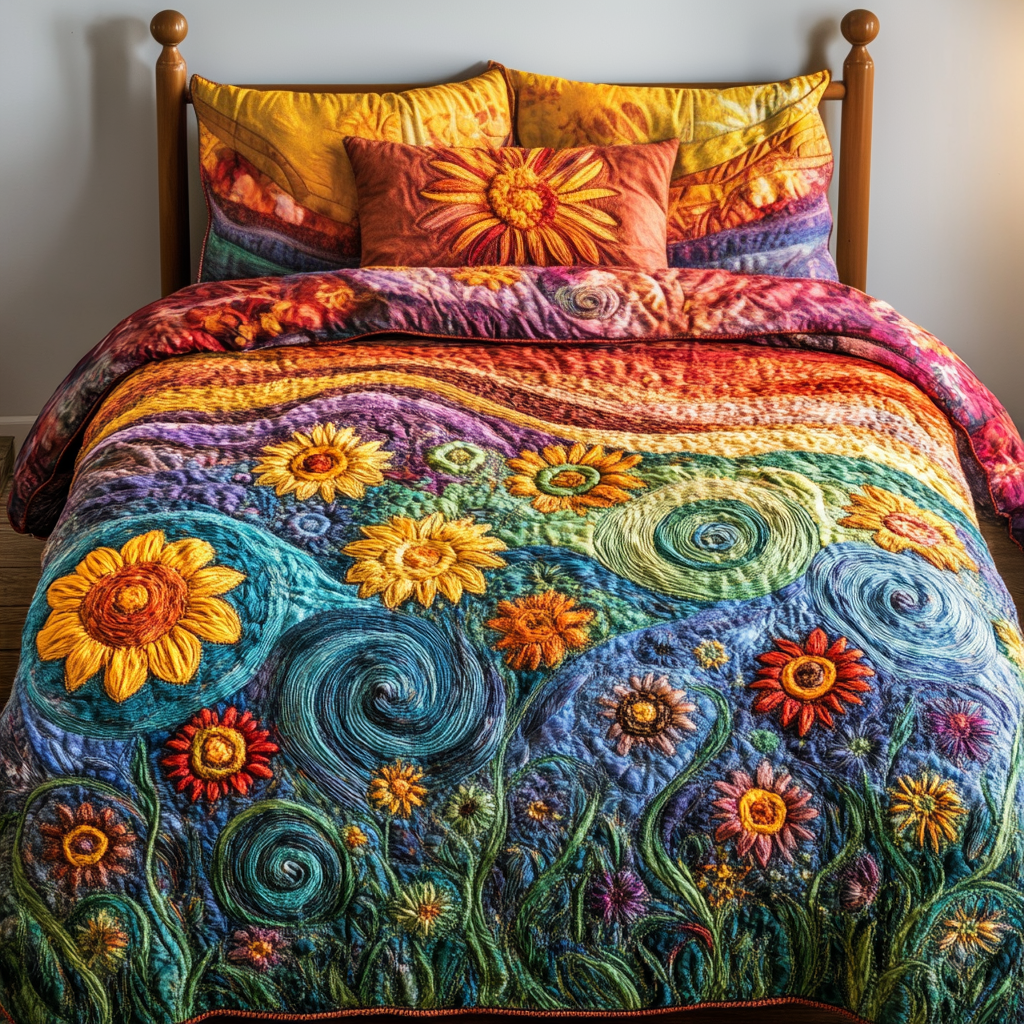 Vibrant Blooms Quilted Bedding Set Duvet Cover Bedspread Sunflower Theme Gifts Merchandise Vibrant Blooms Quilted Bedding Set Duvet Cover Bedspread Sunflower Theme Gifts Merchandise