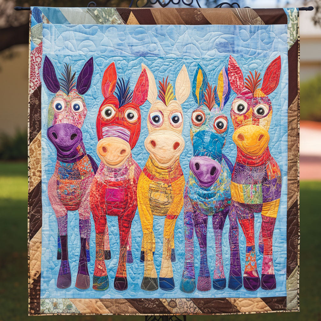 Vibrant Donkeys Quilted Blanket Cute Colorful Blanket Donkey Present Ideas