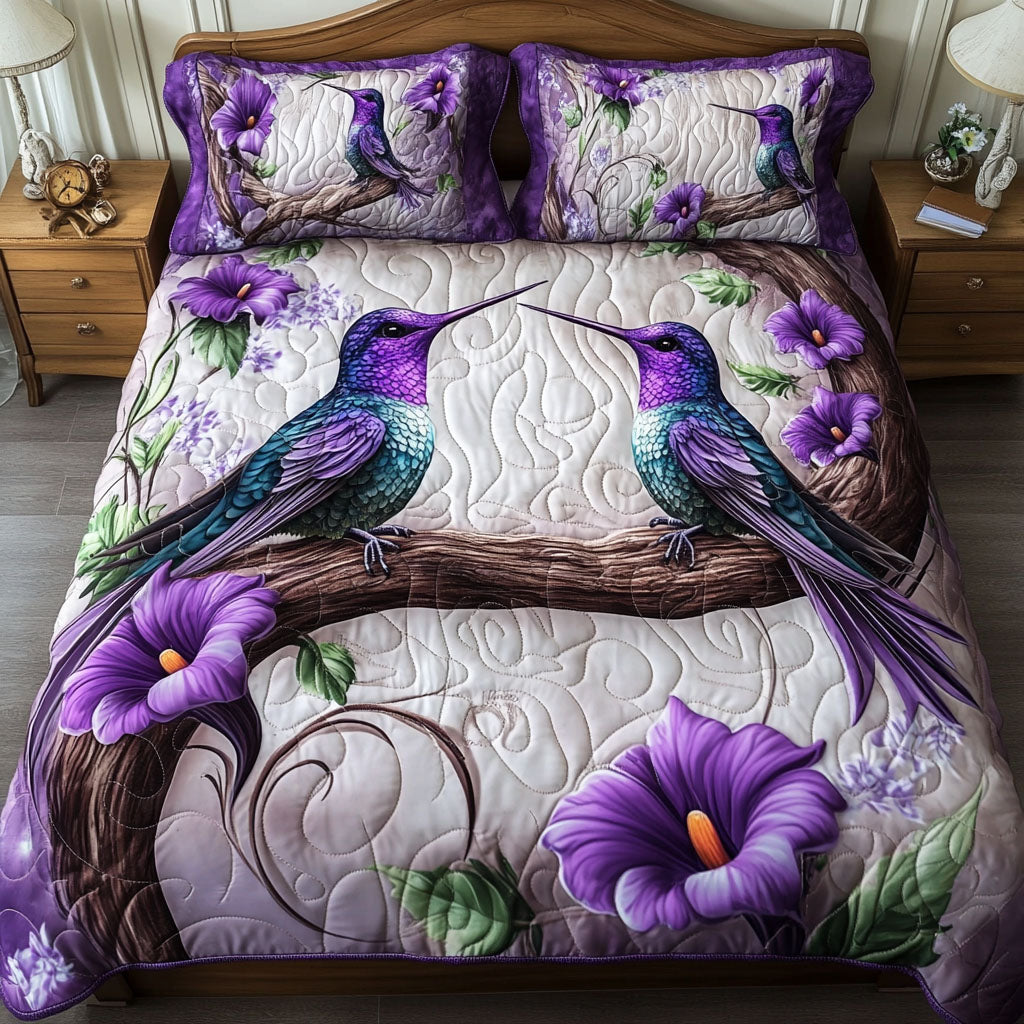 Vibrant Flight Quilted Bedding Set Duvet Cover Bedspread Unique Gifts For Hummingbird Lovers