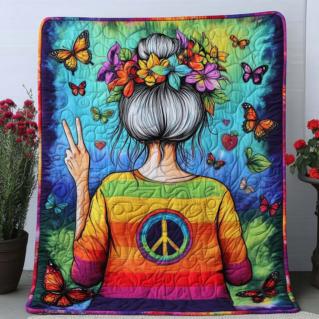 Vibrant Peace Vibes Quilted Blanket Nice Throw Blanket Gifts For Old Hippies Christmas Vibrant Peace Vibes Quilted Blanket Nice Throw Blanket Gifts For Old Hippies Christmas