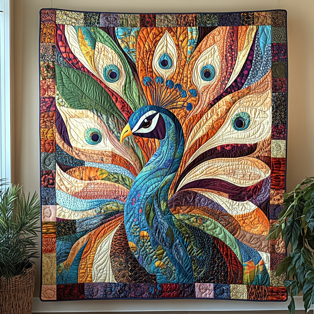 Vibrant Peacock Quilted Blanket Cute Colorful Blanket Peacock Lovers Gifts For Men Vibrant Peacock Quilted Blanket Cute Colorful Blanket Peacock Lovers Gifts For Men