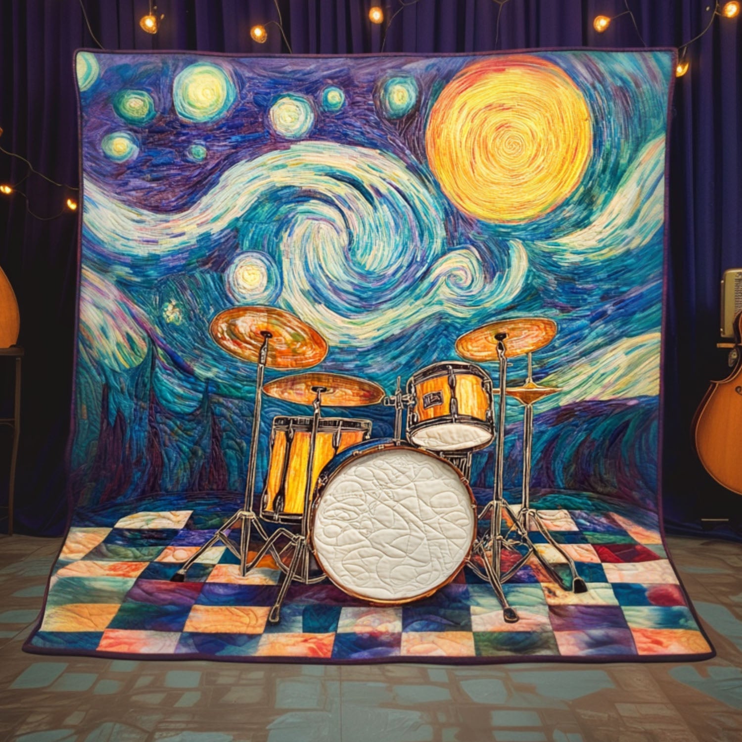 Vibrant Percussion Quilted Blanket Cute Throw Blanket Drummer Gifts For Him Christmas Vibrant Percussion Quilted Blanket Cute Throw Blanket Drummer Gifts For Him Christmas