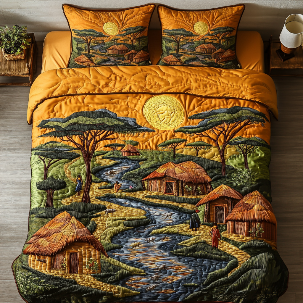 Village Calm Quilted Bedding Set Duvet Cover Merch Black History Month Gifts Village Calm Quilted Bedding Set Duvet Cover Merch Black History Month Gifts