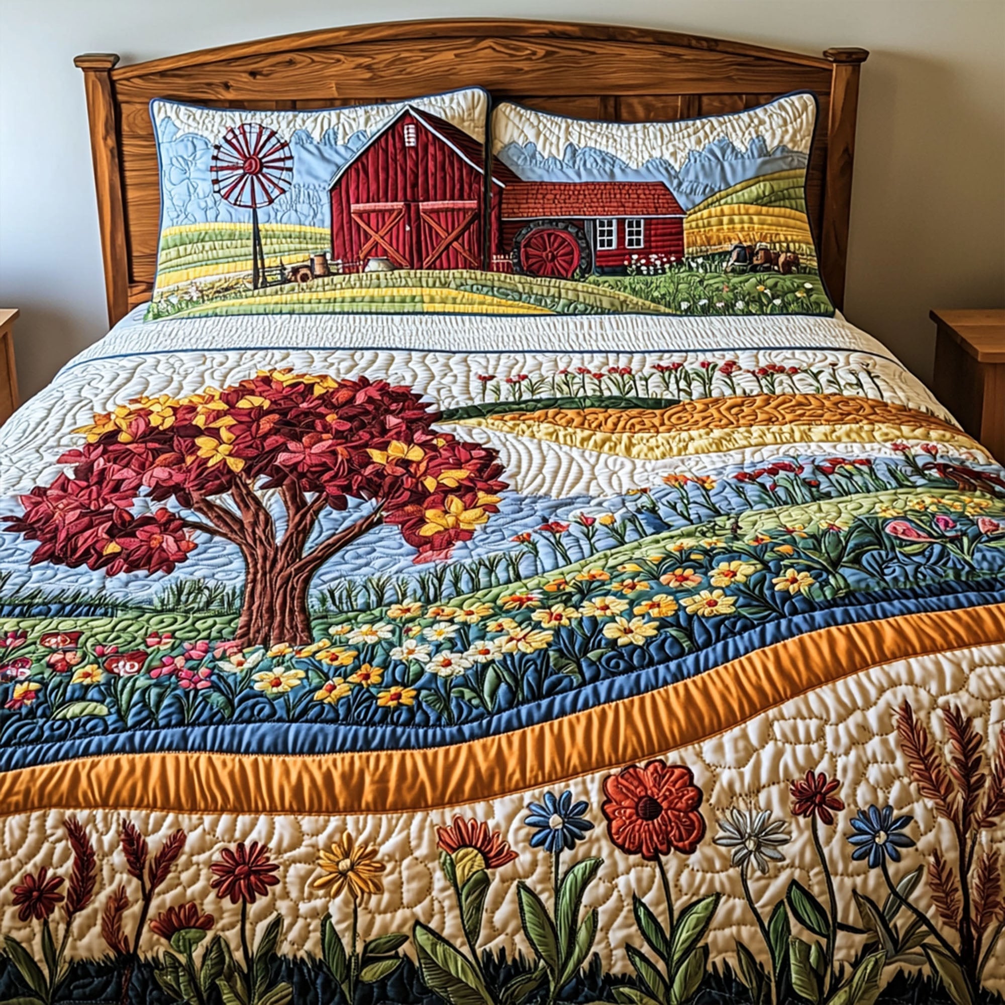 Vintage Fields Quilted Bedding Set Duvet Cover Bed Sheet Set Christmas Gifts For Tractor Lovers Vintage Fields Quilted Bedding Set Duvet Cover Bed Sheet Set Christmas Gifts For Tractor Lovers