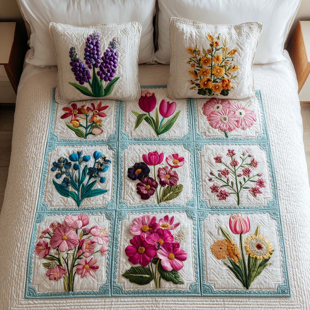 Vintage Flora Quilted Bedding Set Duvet Cover Merch Christmas Gifts For Flower Lovers Vintage Flora Quilted Bedding Set Duvet Cover Merch Christmas Gifts For Flower Lovers