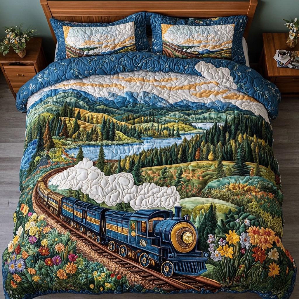 Vintage Train Quilted Bedding Set Duvet Cover Bedspreads Train Gifts For Adults Vintage Train Quilted Bedding Set Duvet Cover Bedspreads Train Gifts For Adults
