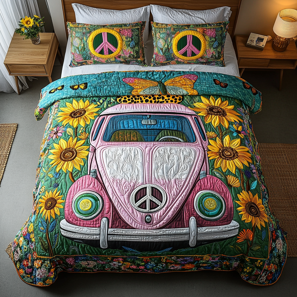 Vintage Wheels Quilted Bedding Set Duvet Cover Bedspreads Gifts With Bee Theme Vintage Wheels Quilted Bedding Set Duvet Cover Bedspreads Gifts With Bee Theme