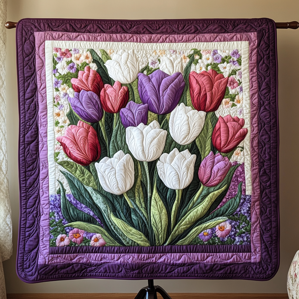 Violet Garden Quilted Blanket Cute Colorful Blanket Tulip Gifts For Her Violet Garden Quilted Blanket Cute Colorful Blanket Tulip Gifts For Her