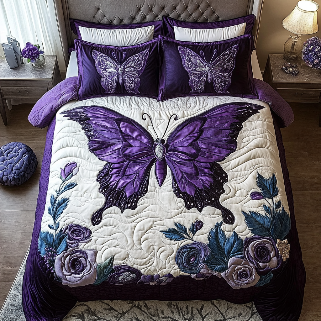 Violet Wings Quilted Bedding Set Duvet Cover Bed Sheet Set Butterfly Gift Ideas Birthday Violet Wings Quilted Bedding Set Duvet Cover Bed Sheet Set Butterfly Gift Ideas Birthday