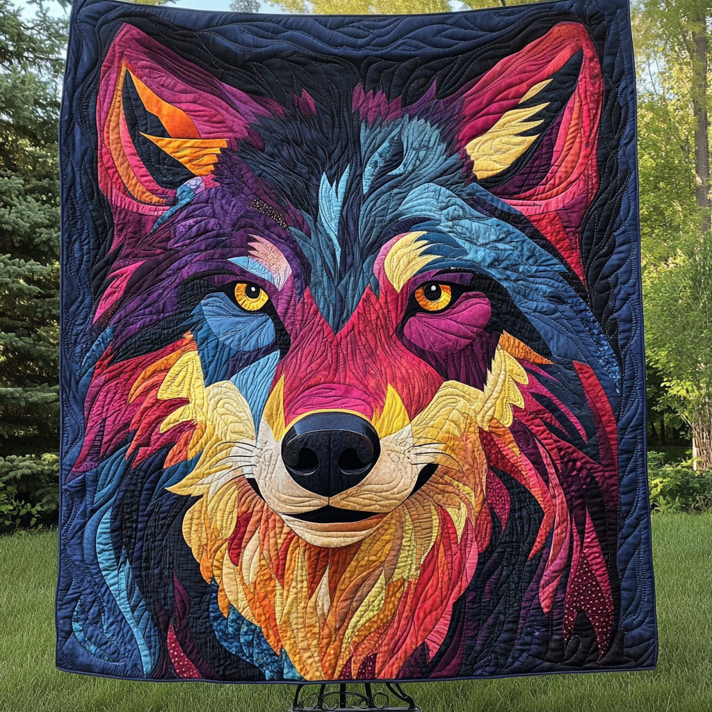 Vivid Wild Alpha Quilted Blanket Cute Colorful Blanket Gifts With Wolves On Them Vivid Wild Alpha Quilted Blanket Cute Colorful Blanket Gifts With Wolves On Them