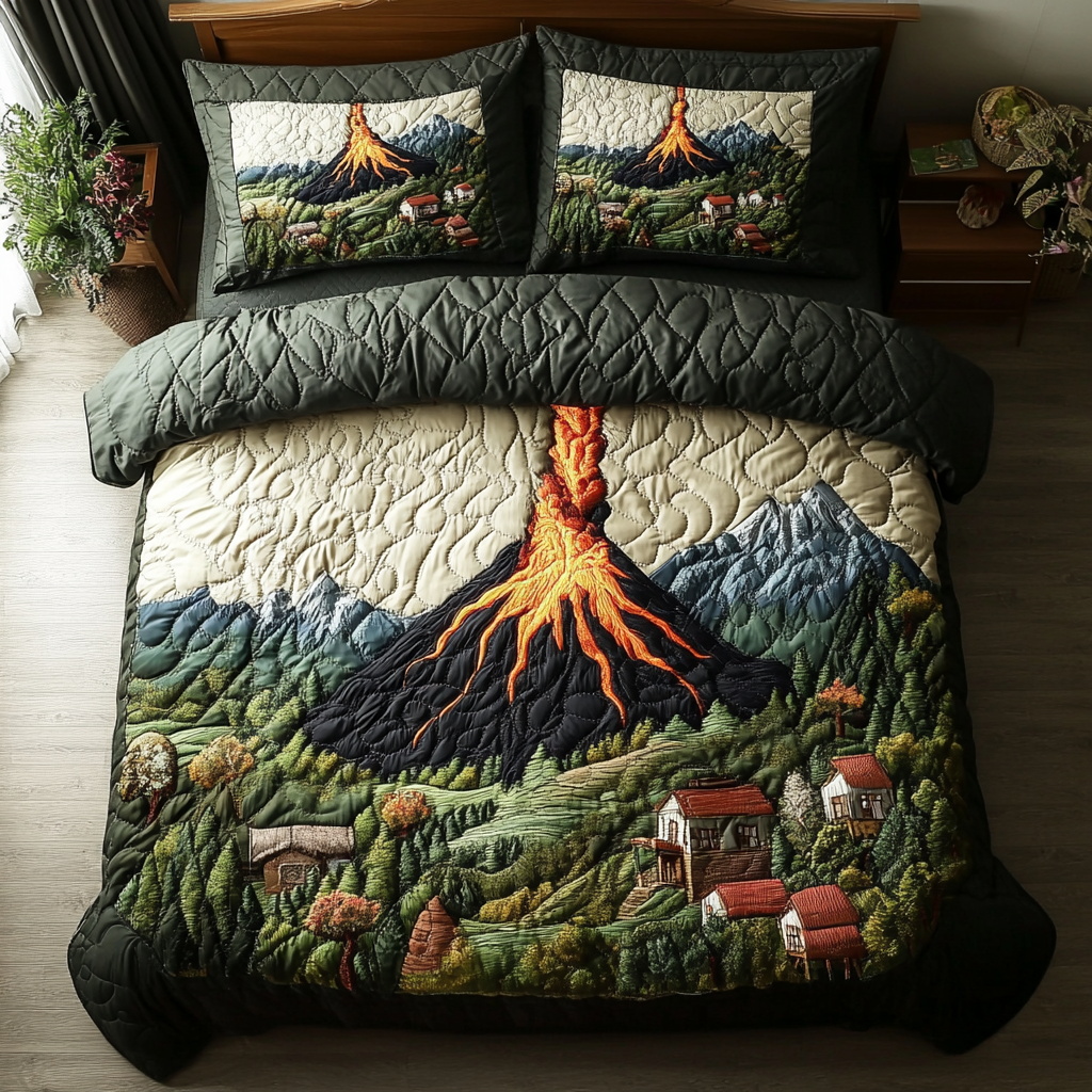 Volcano Bliss Quilted Bedding Set Duvet Cover Bedspreads Xmas Presents For Son In Law