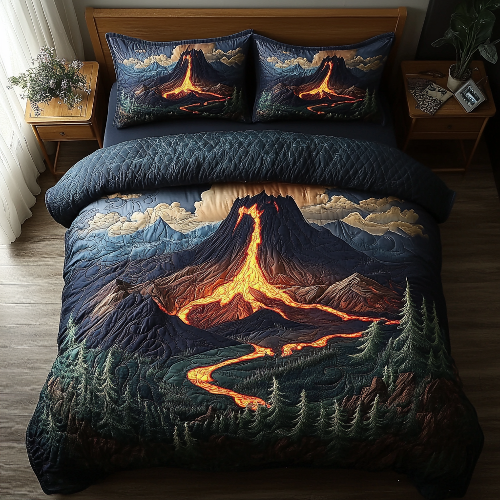 Volcano Horizon Quilted Bedding Set Duvet Cover Bedspreads Xmas Gifts For Father In Law