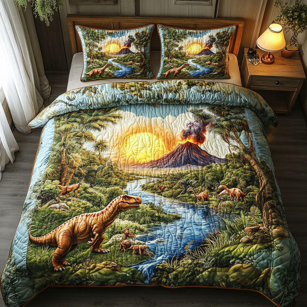 Volcano Valley Quilted Bedding Set Duvet Cover Bed Sheet Set Dinosaur Christmas Gifts