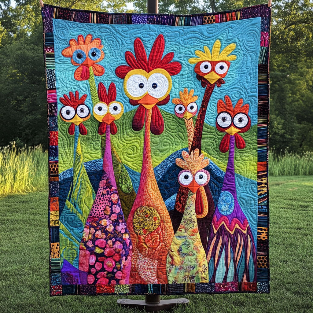 Wacky Coop Crew Quilted Blanket Cute Colorful Blanket Gifts With Chickens On Them Wacky Coop Crew Quilted Blanket Cute Colorful Blanket Gifts With Chickens On Them