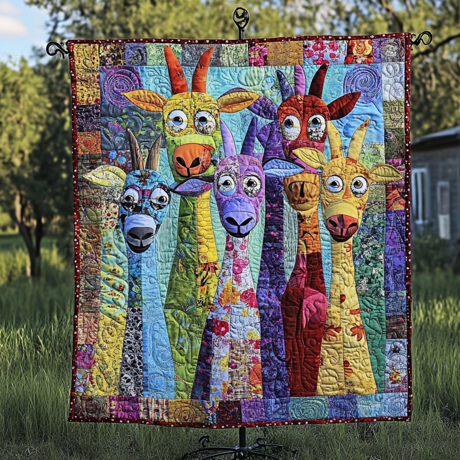 Wacky Wildlife Quilted Blanket Cute Colorful Blanket Gifts For The Goat Lovers