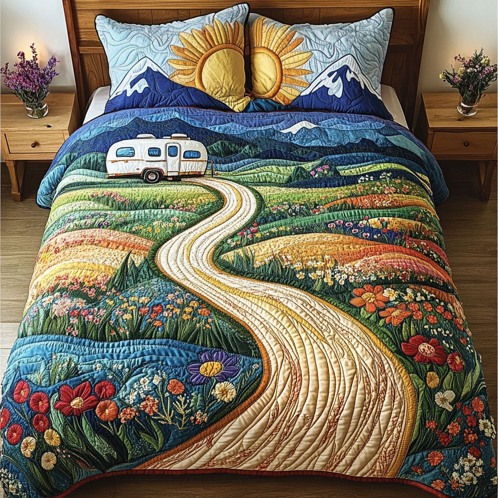 Wandering Wheels Quilted Bedding Set Duvet Cover Bedspread Gifts For Camper Owners Wandering Wheels Quilted Bedding Set Duvet Cover Bedspread Gifts For Camper Owners