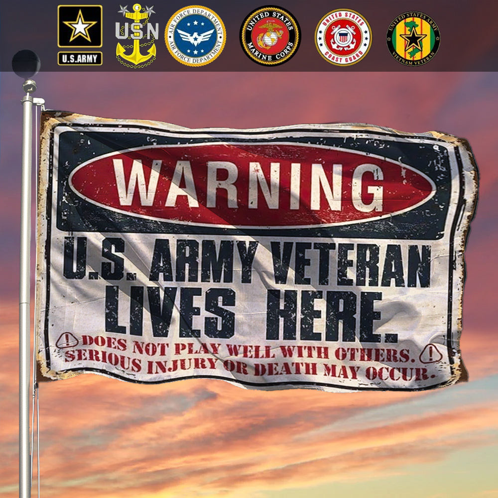 Warning Army Veteran Lives Here Flag Proud Of United States Army Veteran Merchandise Warning Army Veteran Lives Here Flag Proud Of United States Army Veteran Merchandise