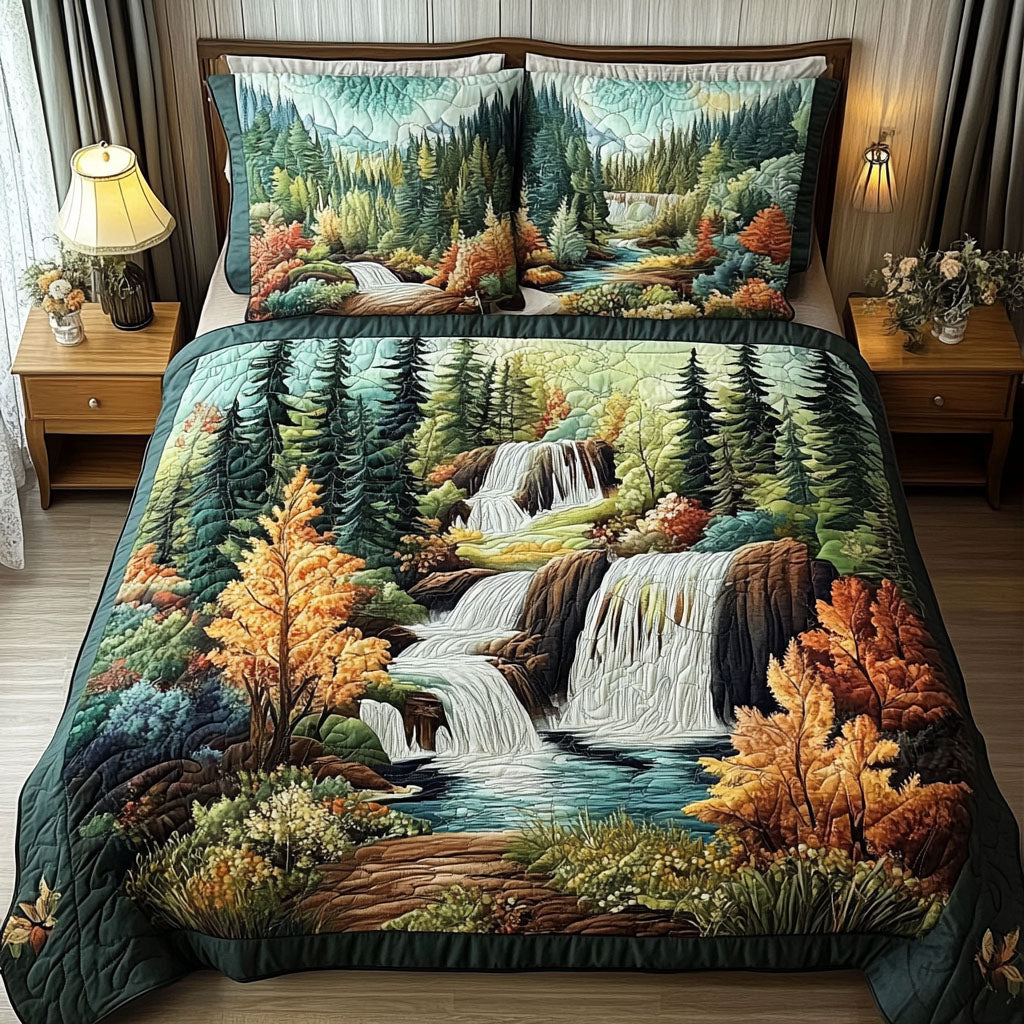 Waterfall Serenity Quilted Bedding Set Duvet Cover Bedspread Present Ideas For Teenage Guys