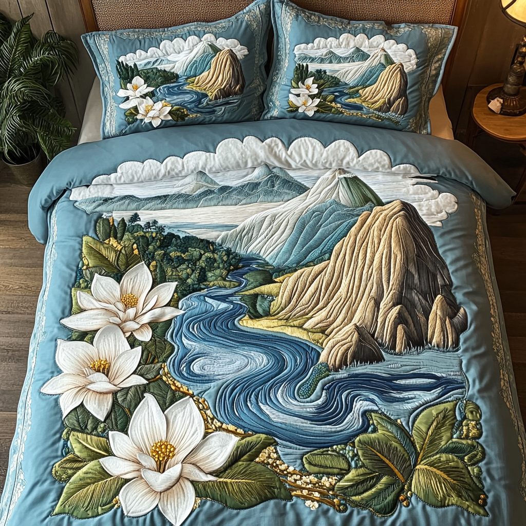 Waterside Bloom Quilted Bedding Set Duvet Cover Bedspread Flower Gifts For Ladies Waterside Bloom Quilted Bedding Set Duvet Cover Bedspread Flower Gifts For Ladies