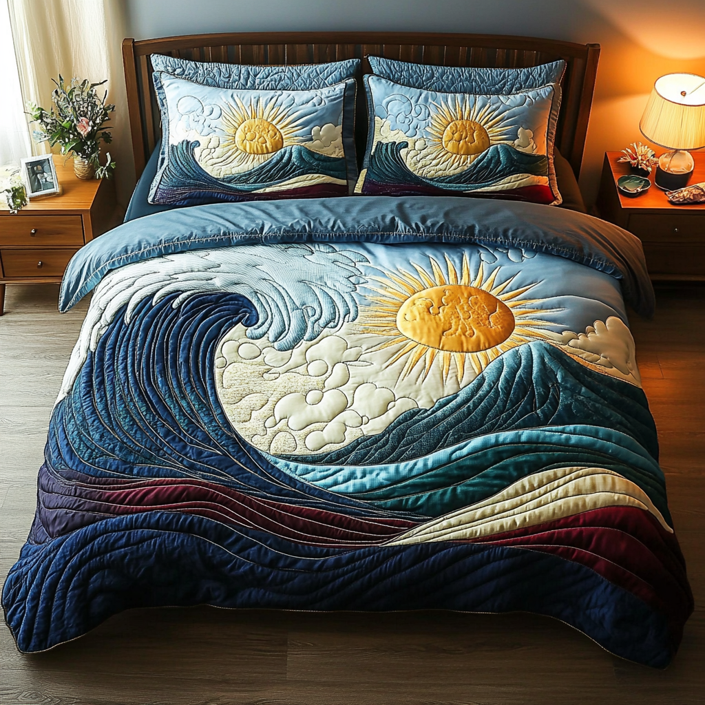 Wave Dance Quilted Bedding Set Duvet Cover Bed Sheet Set Beach Lovers Gift Basket Wave Dance Quilted Bedding Set Duvet Cover Bed Sheet Set Beach Lovers Gift Basket