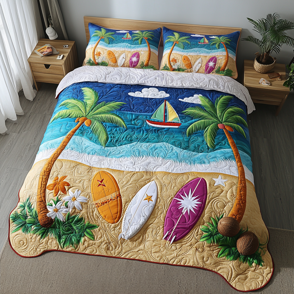 Wave Whisper Quilted Bedding Set Duvet Cover Bed Sheet Set Gifts For Beach Vacation Wave Whisper Quilted Bedding Set Duvet Cover Bed Sheet Set Gifts For Beach Vacation