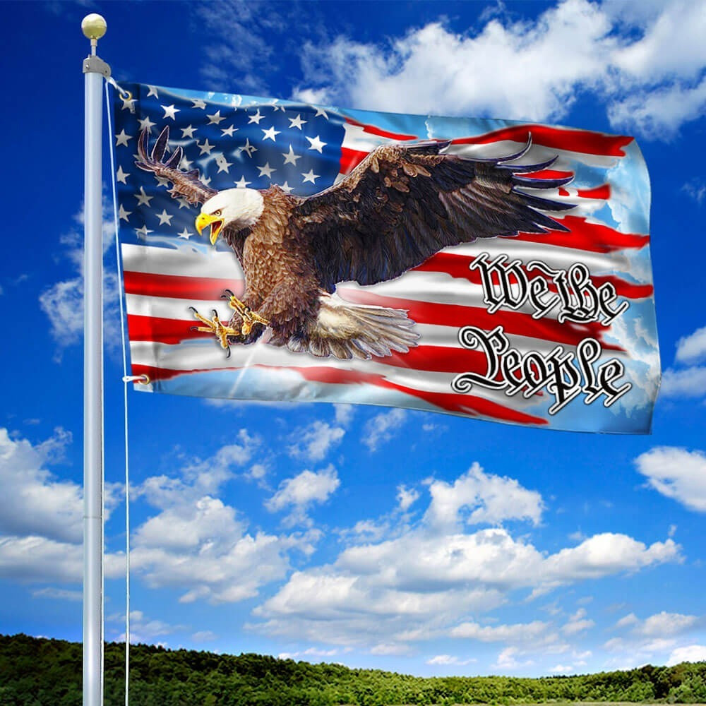 We The People Eagle American Flag Patriotic Bald Eagle USA Flag Indoor Outdoor Decor