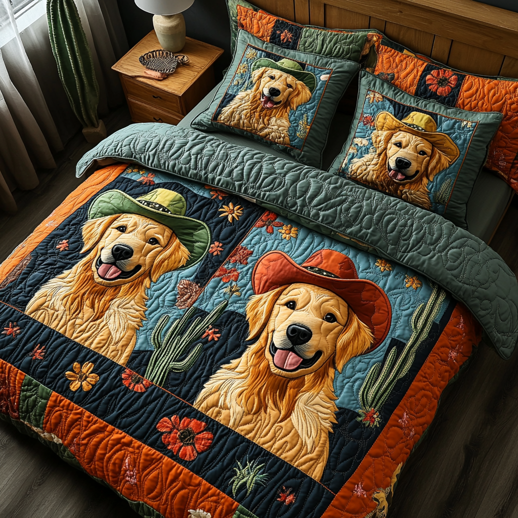 Western Fur Quilted Bedding Set Duvet Cover Bed Sheet Set Golden Retriever Gifts For Owners Western Fur Quilted Bedding Set Duvet Cover Bed Sheet Set Golden Retriever Gifts For Owners