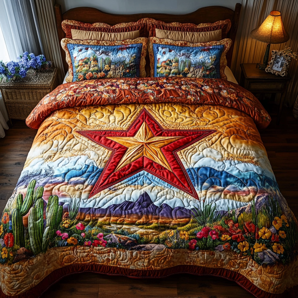 Western Glow Quilted Bedding Set Duvet Cover Bedspread Texan Gift Items Western Glow Quilted Bedding Set Duvet Cover Bedspread Texan Gift Items