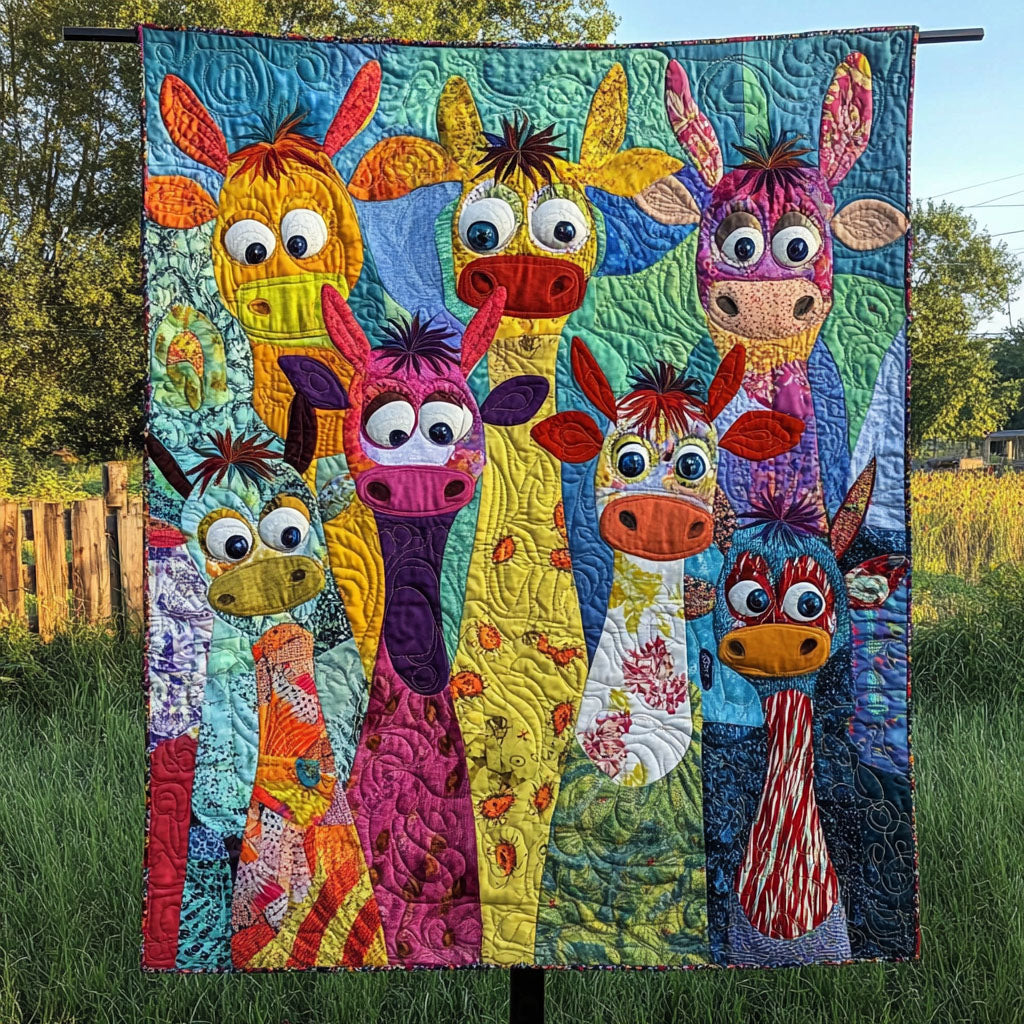 Whimsical Moo Crew Quilted Blanket Cute Colorful Blanket Cow Themed Gifts Whimsical Moo Crew Quilted Blanket Cute Colorful Blanket Cow Themed Gifts
