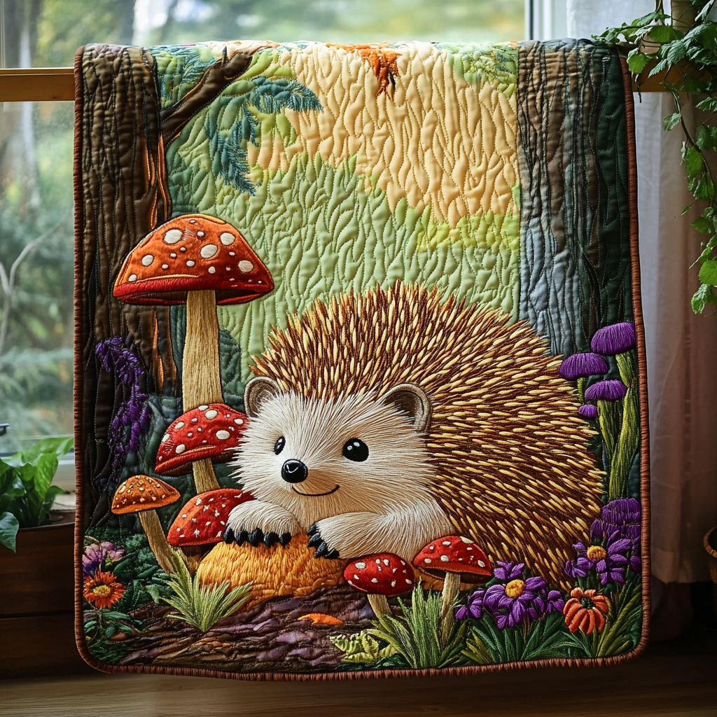 Whimsical Woodland Quilted Blanket Cute Colorful Blanket Gift For Hedgehog Lover Whimsical Woodland Quilted Blanket Cute Colorful Blanket Gift For Hedgehog Lover