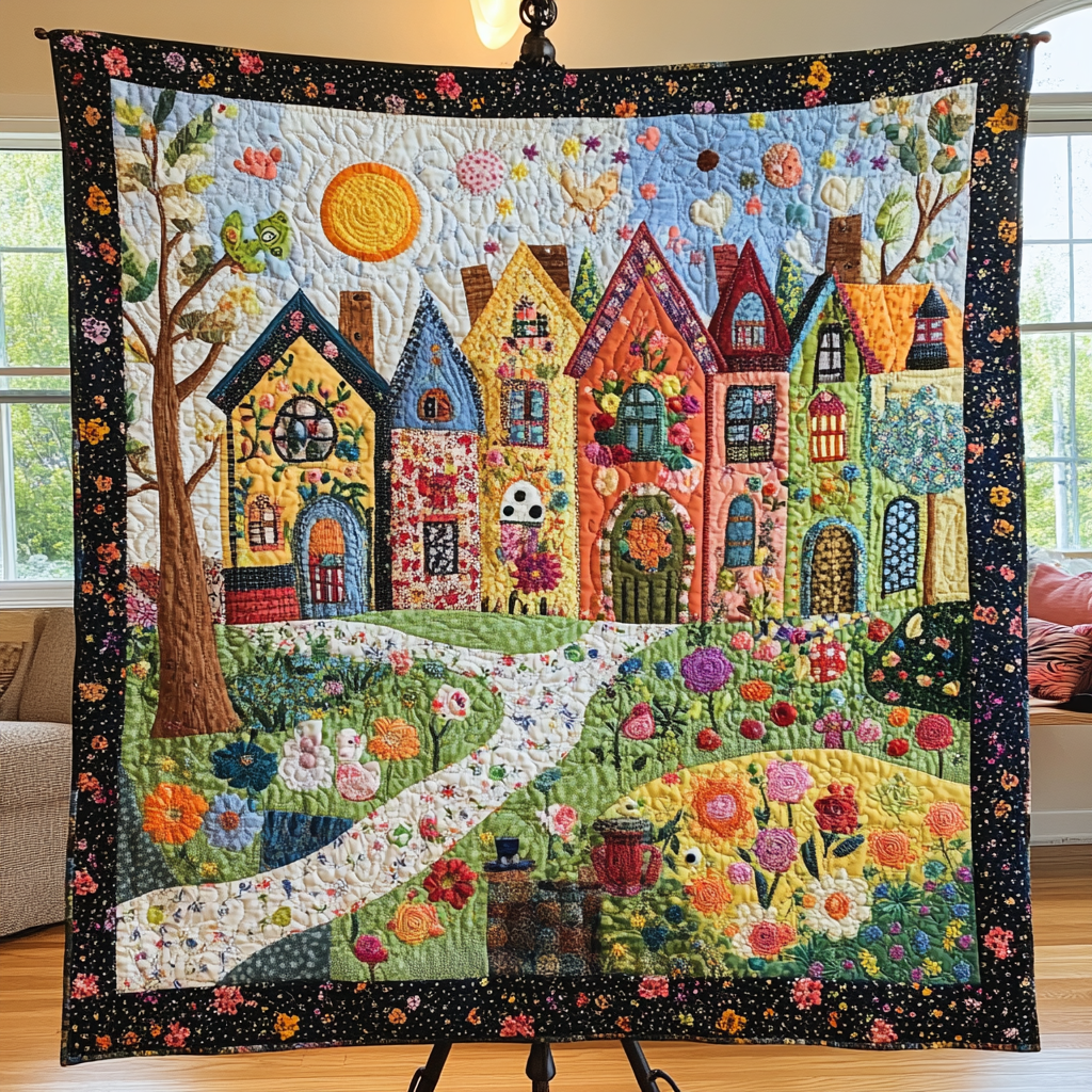 Whimsy Homes Quilted Blanket Cute Colorful Blanket Christmas Present Ideas For Wife Whimsy Homes Quilted Blanket Cute Colorful Blanket Christmas Present Ideas For Wife