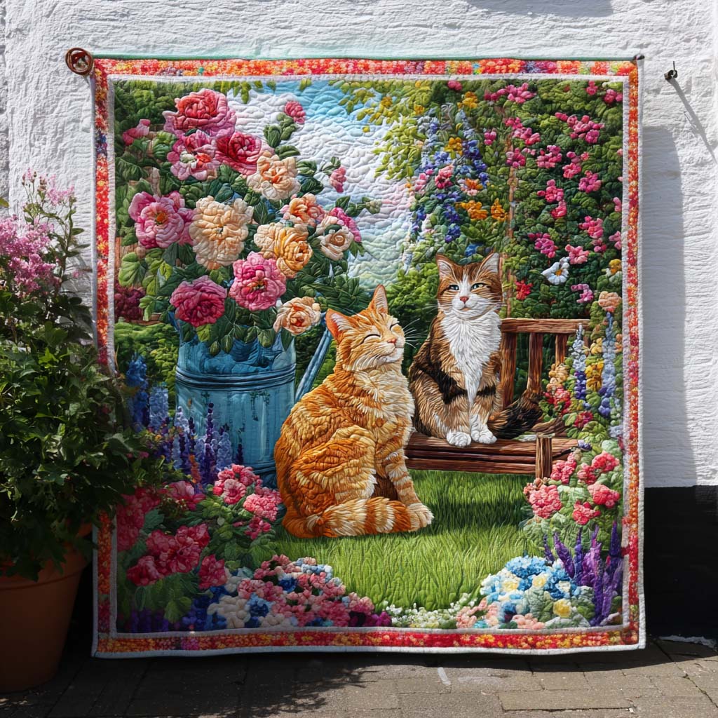 Whisker Flowers Quilted Blanket Cute Colorful Blanket Merch Stuff For Cat Lovers Whisker Flowers Quilted Blanket Cute Colorful Blanket Merch Stuff For Cat Lovers