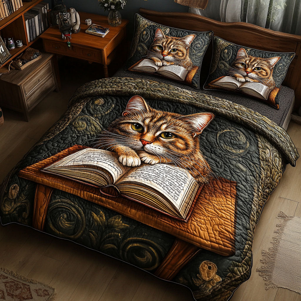 Whiskered Bookworm Quilted Bedding Set Duvet Cover Bed Sheet Set Birthday Gift Cat Whiskered Bookworm Quilted Bedding Set Duvet Cover Bed Sheet Set Birthday Gift Cat